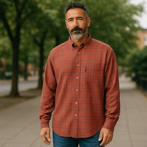 Columbia Men’s Red Windowpane Plaid l Shirt Size L Long Sleeve Outdoor Casual - Picture 2 of 8